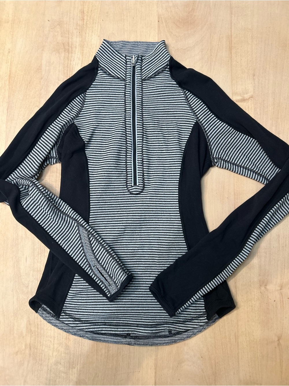 Lululemon Black & White Striped Athletic Q-Zip